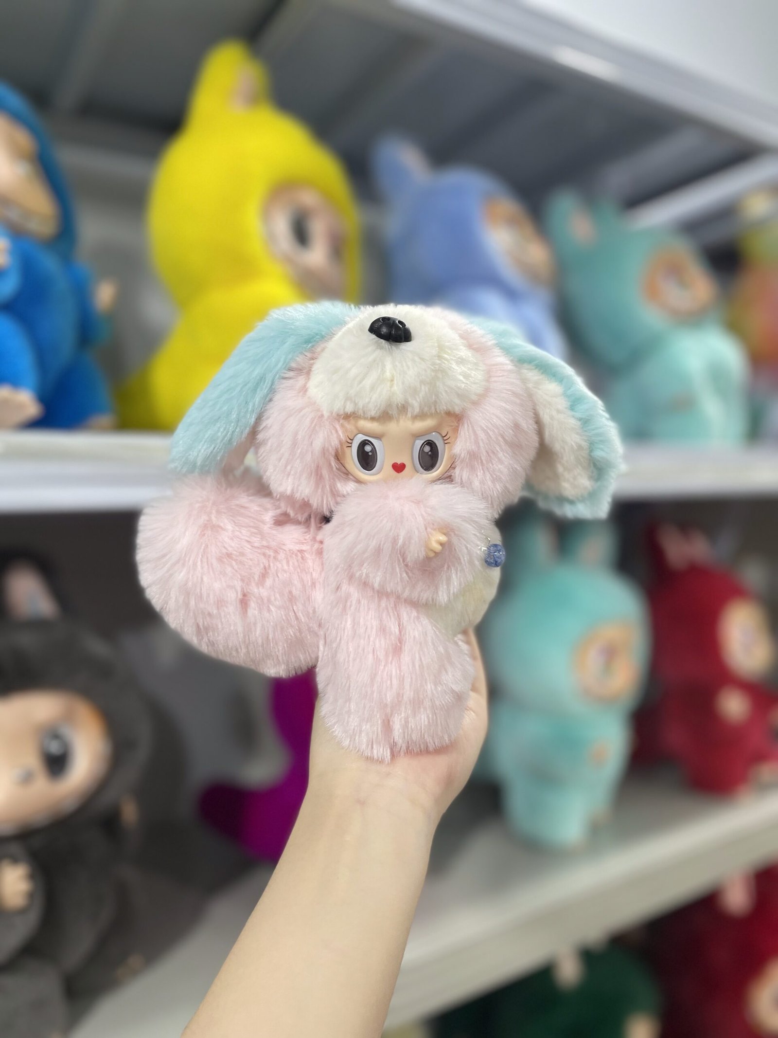 18cm Custom Pink and dark blue ears Dog Labubu vinyl plush pendant - Image 2