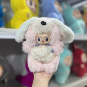 18cm Custom Pink light blue ears Dog Labubu vinyl plush pendant