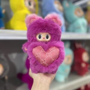 18cm Handmade Custom Rose red magnetic suction heart bear Labubu vinyl plush pendant