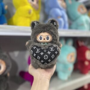 18cm Handmade Custom Deep brown LV magnetic suction heart bear Labubu vinyl plush pendant
