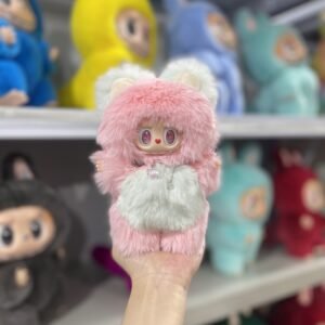 18cm Handmade Custom Pink magnetic heart bear Labubu vinyl plush pendant