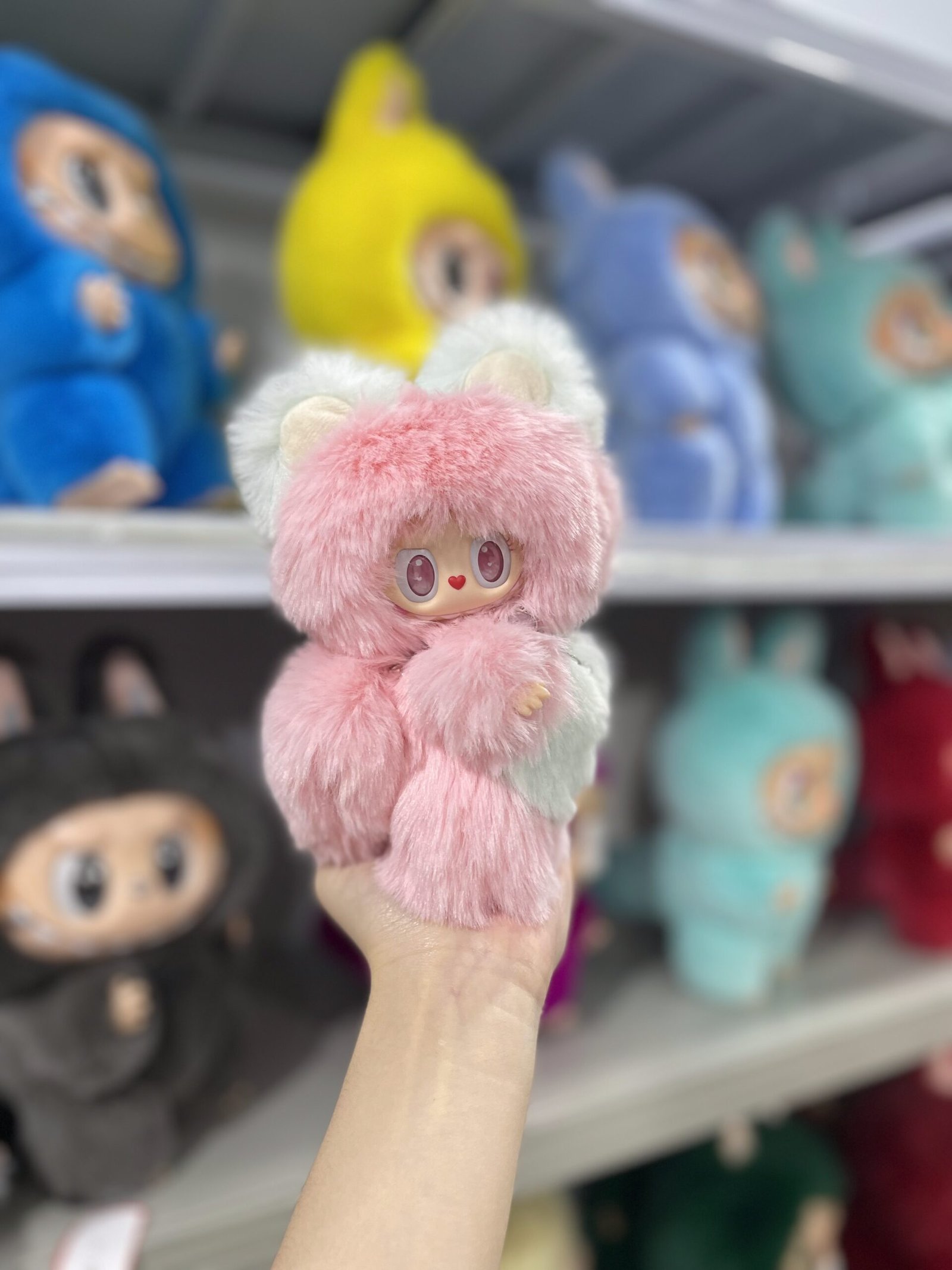 18cm Handmade Custom Pink magnetic heart bear Labubu vinyl plush pendant - Image 2