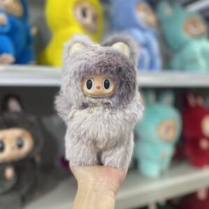 18cm Handmade Custom Light gray magnetic bear Labubu vinyl plush pendant