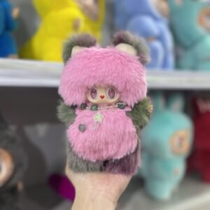 18cm Handmade Custom Pink velvet balls bear Labubu vinyl plush pendant