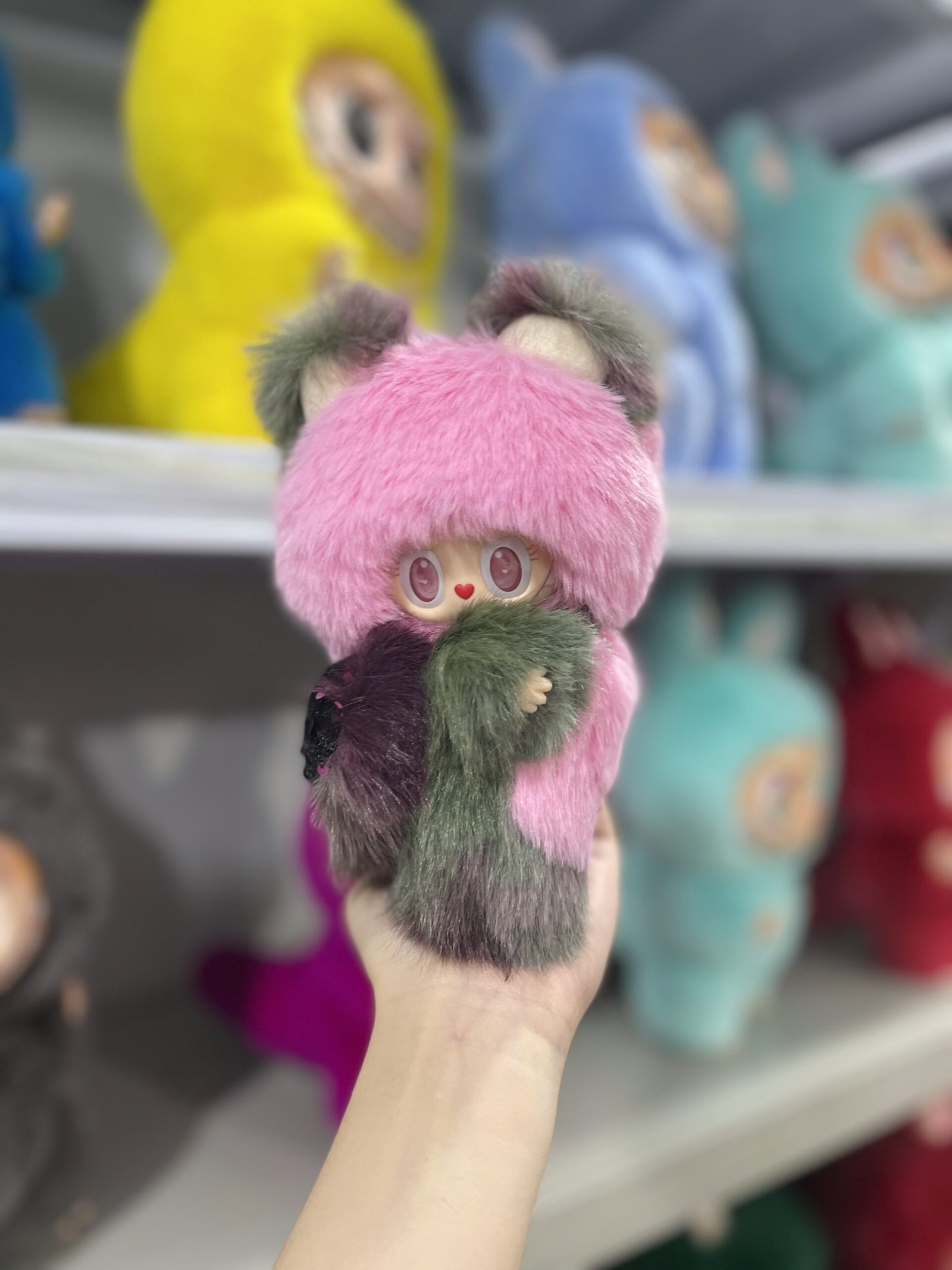 18cm Handmade Custom Pink velvet balls bear Labubu vinyl plush pendant - Image 2