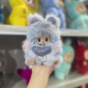 18cm Handmade Custom Misty blue velvet Labubu vinyl plush pendant