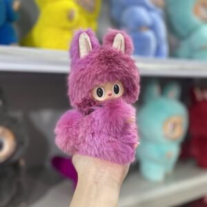 18cm Handmade Custom Rose-red Cute Rabbit Labubu vinyl plush pendant