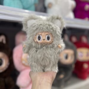 18cm Handmade Custom Grey Little Velvet Treasure Labubu vinyl plush pendant