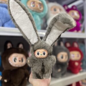 18cm Handmade Custom Long ears gray Labubu vinyl plush pendant