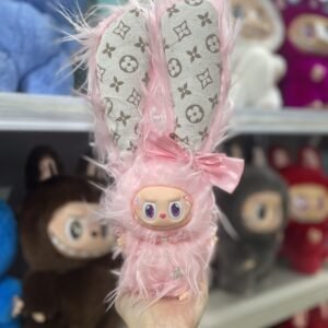 18cm Handmade Pink LV long eared rabbit Labubu vinyl plush pendant