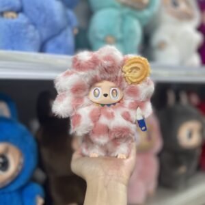 18cm Handmade Pink Sunflower Labubu vinyl plush pendant