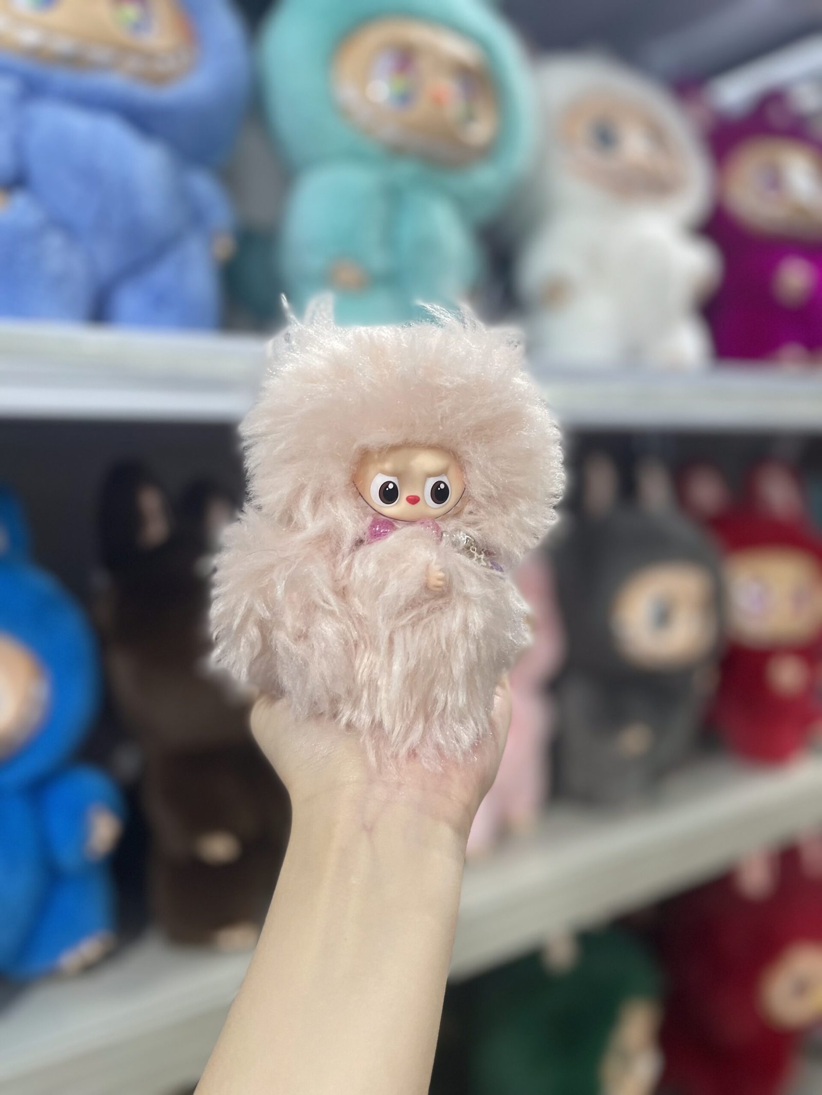 12cm Handmade Custom Order Mini Pink magnetic heart bear Labubu vinyl plush pendant