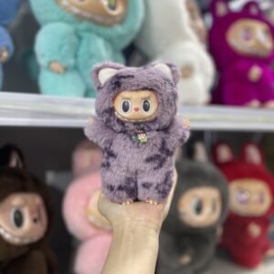 18cm Handmade Custom purplel magnetic heart bear Labubu vinyl plush pendant