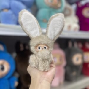 12cm Handmade Custom Mini Beige straight eared rabbit Labubu vinyl plush pendant