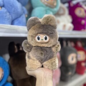 18cm Handmade Custom Real fur brown grey bear Labubu vinyl plush pendant