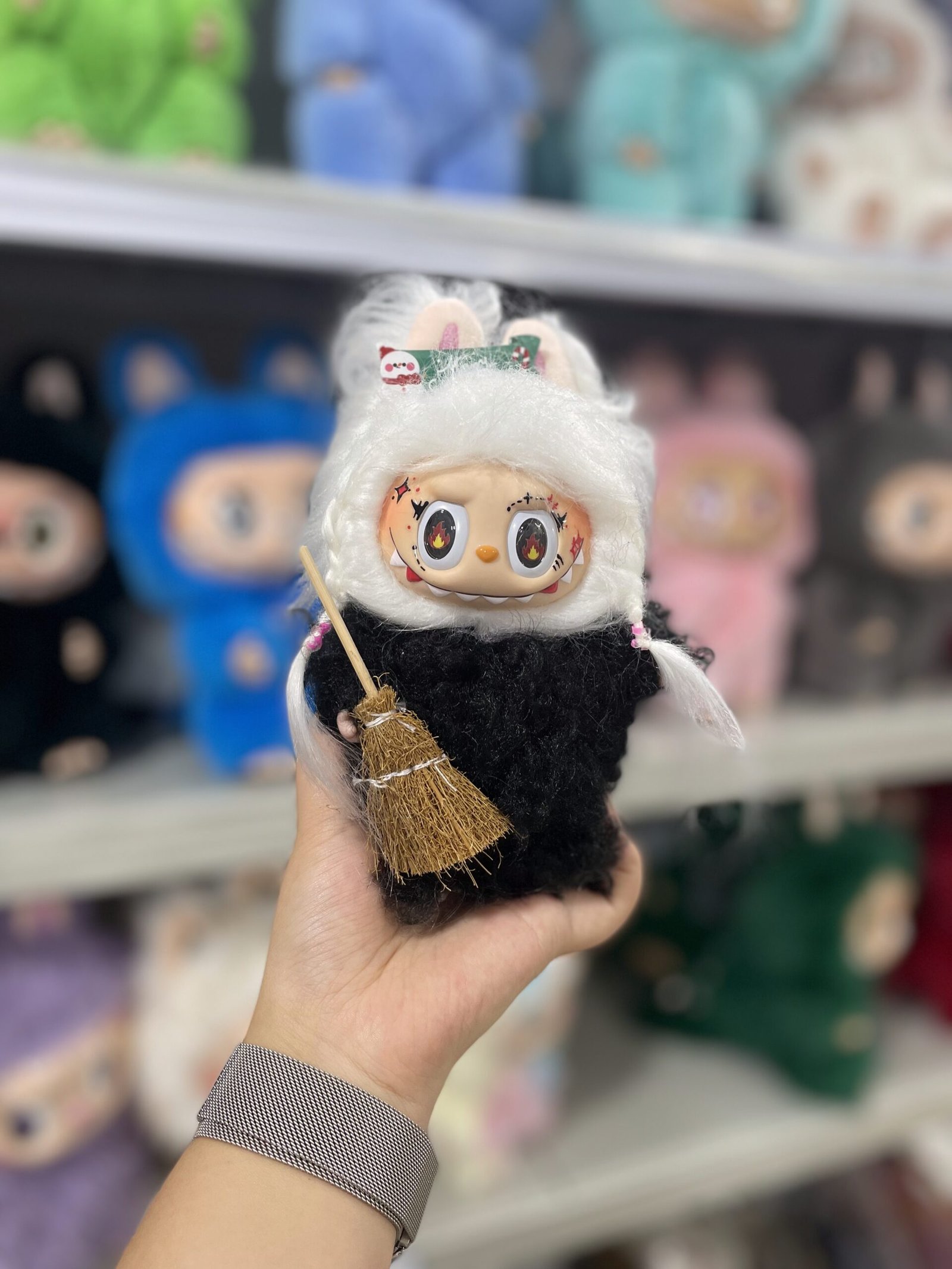 18cm Handmade Custom Weaving Witch Labubu vinyl plush pendant