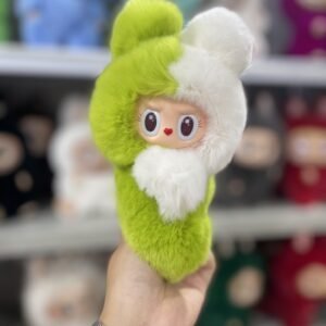 18cm Handmade Custom Real fur half-half color bear Labubu vinyl plush pendant （all the colors)
