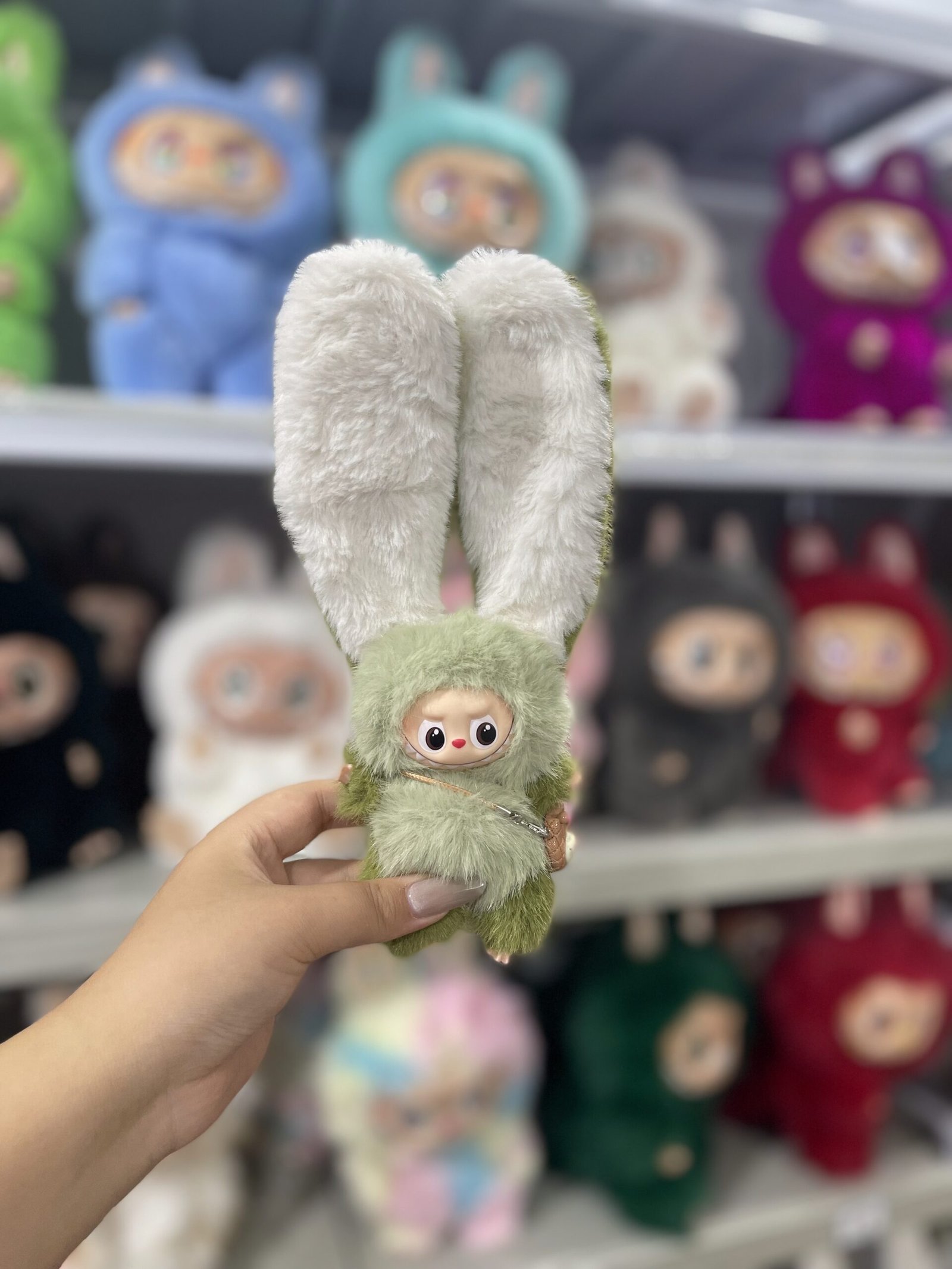 12cm Handmade Custom Mini green bunny Labubu vinyl plush pendant
