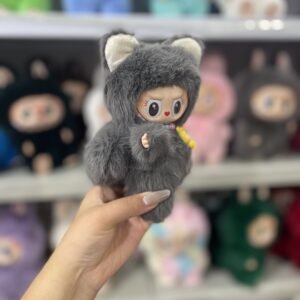 12cm Handmade Custom Mini grey Magnetic heart Bear Labubu vinyl plush pendant