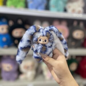 12cm Handmade Custom Mini blue Magnetic heart tail printed bunny Labubu vinyl plush pendant