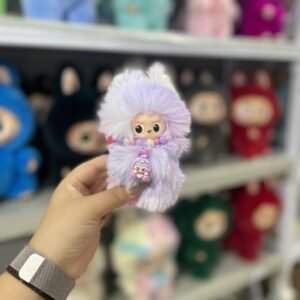 12cm Handmade Custom Mini purple fox with magnetic tail Labubu vinyl plush pendant