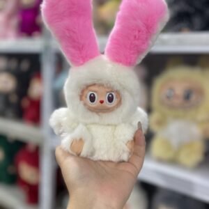 18cm Handmade real fur sitting bunny Labubu vinyl plush pendant （all the colors)