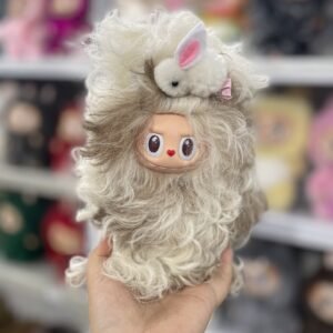 18cm Handmade Custom real fur long curly hair bear Labubu vinyl plush pendant （all the colors)
