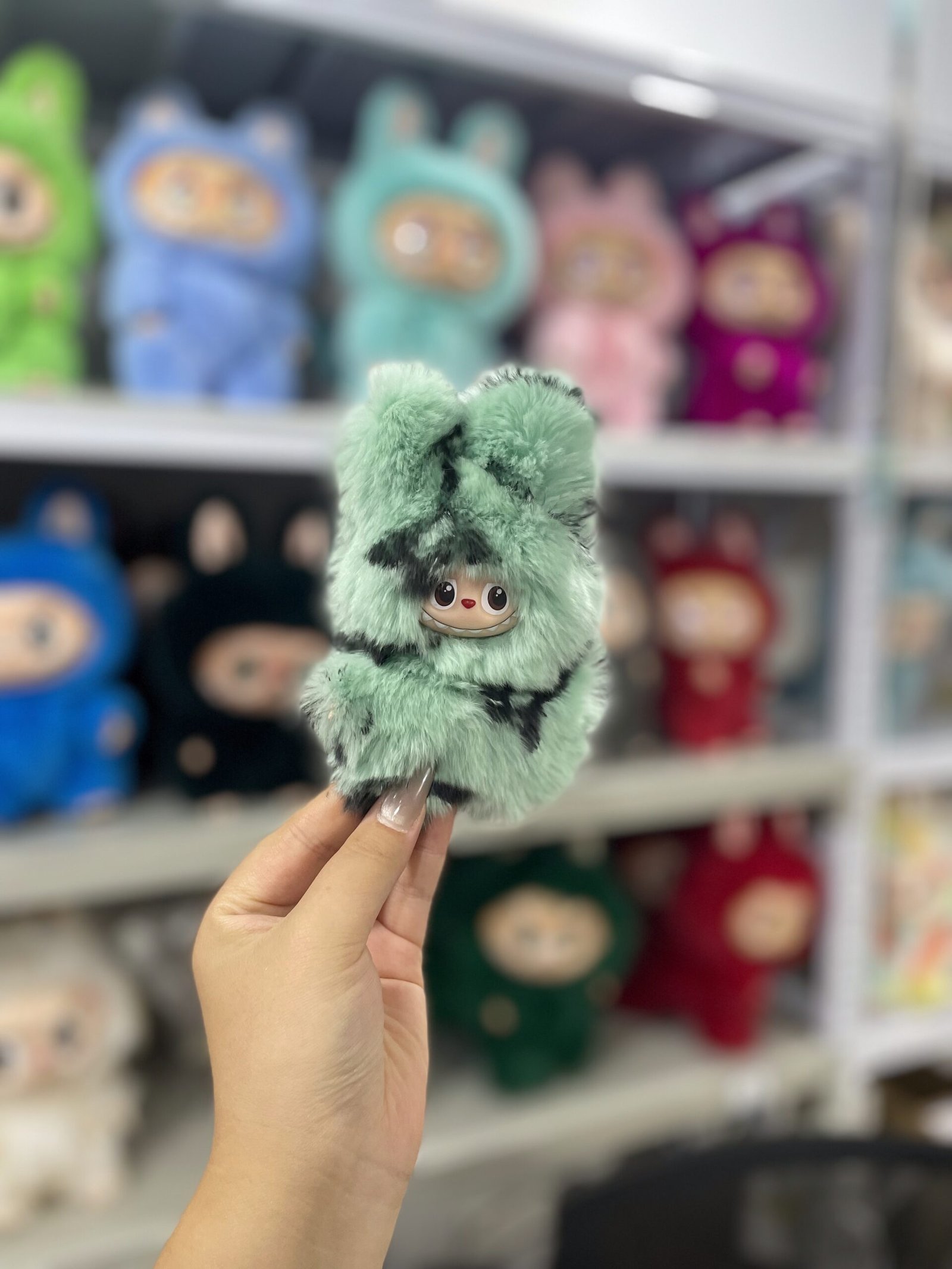12cm Handmade Custom Mini real fur lv printed bear Labubu vinyl plush pendant(all the colors)