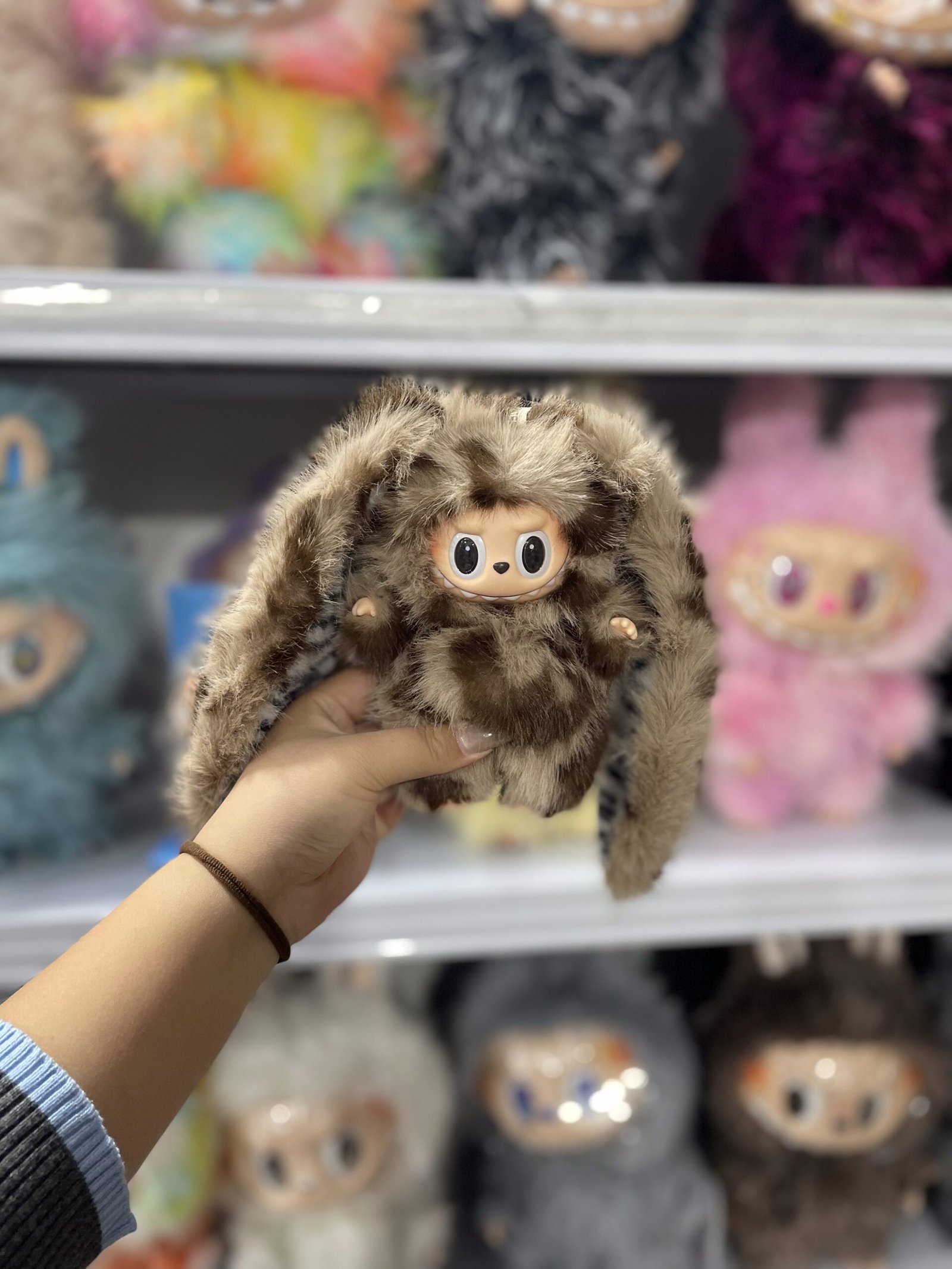 18cm Handmade Custom Magnetic Tail leopard printed bunny Labubu vinyl plush pendant