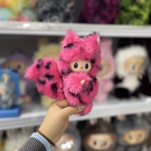 18cm Handmade Custom Magnetic Tail pink leopard printed fox Labubu vinyl plush pendant