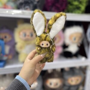 12cm Handmade Custom Mini yellow leopard bunny with magnetic tail Labubu vinyl plush pendant