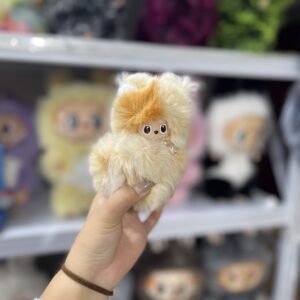 12cm Handmade Custom Mini yellow bear with magnetic tail Labubu vinyl plush pendant