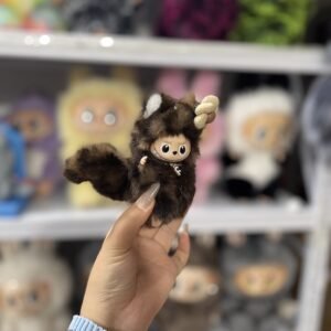 12cm Handmade Custom Mini brown leopard fox with magnetic tail Labubu vinyl plush pendant