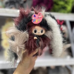 18cm Handmade Custom Magnetic Tail fluffy wine red bunny Labubu vinyl plush pendant