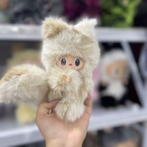18cm Handmade Custom Magnetic Tail cream fox Labubu vinyl plush pendant