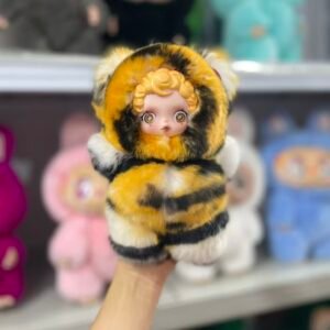 18cm Handmade Custom REAL FUR tiger printed  SP  Labubu vinyl plush pendant