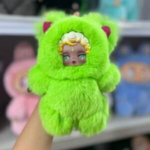 18cm Handmade Custom REAL FUR green SP   Labubu vinyl plush pendant