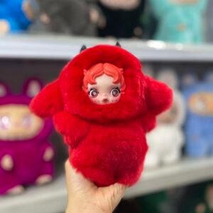 18cm Handmade Custom REAL FUR red SP  Labubu vinyl plush pendant