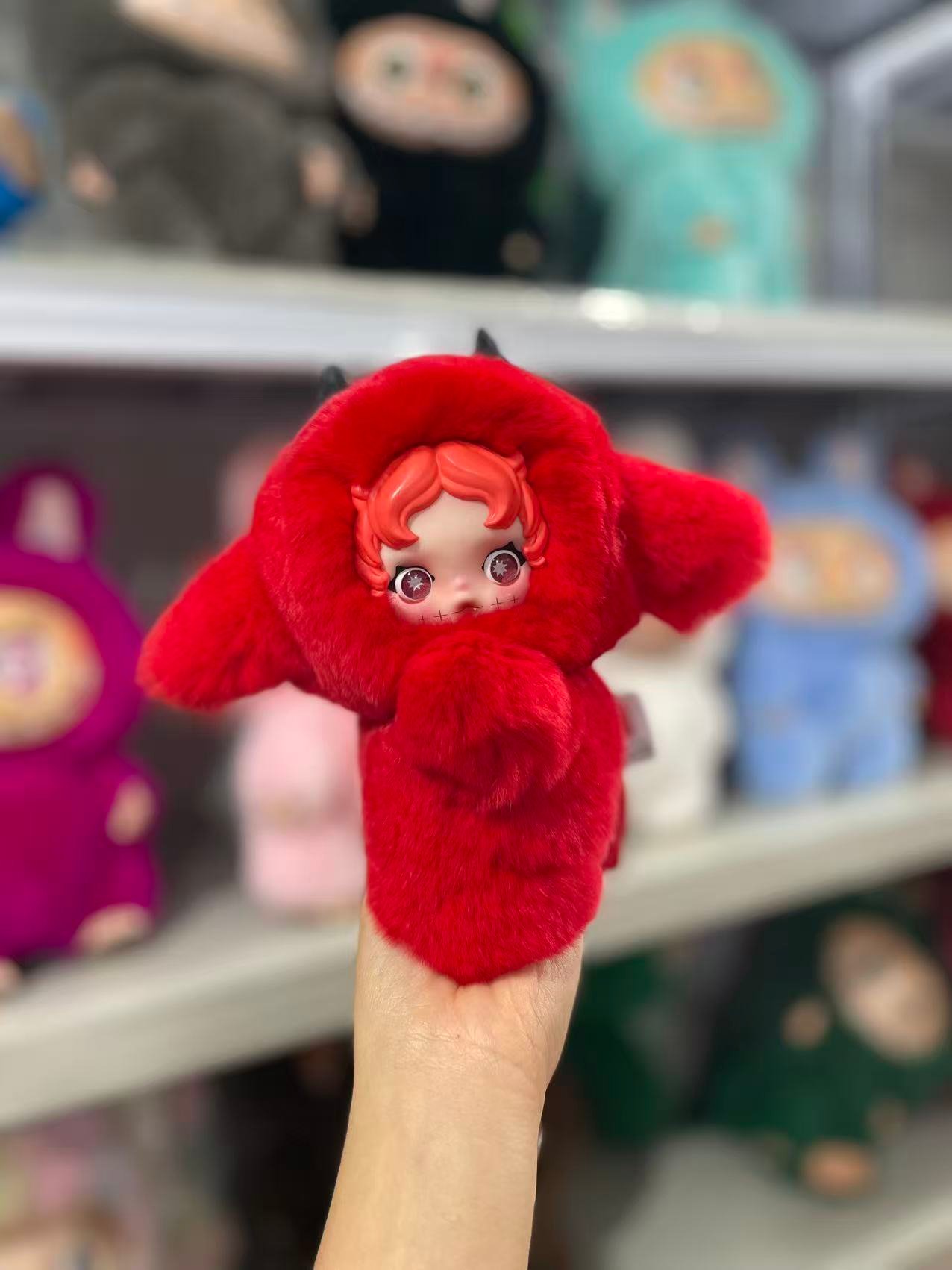 18cm Handmade Custom REAL FUR red SP Labubu vinyl plush pendant - Image 2