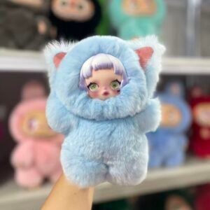 18cm Handmade Custom REAL FUR blue  SP  Labubu vinyl plush pendant