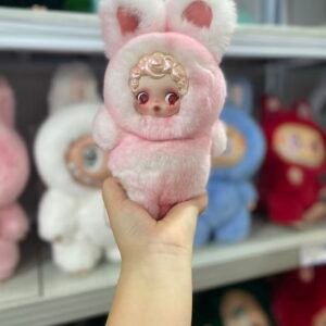 18cm Handmade Custom versionB REAL FUR PINK SP  Labubu vinyl plush pendant