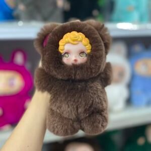 18cm Handmade Custom REAL FUR dark brown SP  Labubu vinyl plush pendant