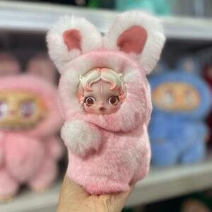 18cm Handmade Custom versionA REAL FUR PINK SP Labubu vinyl plush pendant