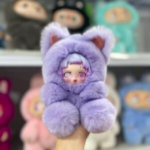 18cm Handmade Custom  REAL FUR purple SP Labubu vinyl plush pendant