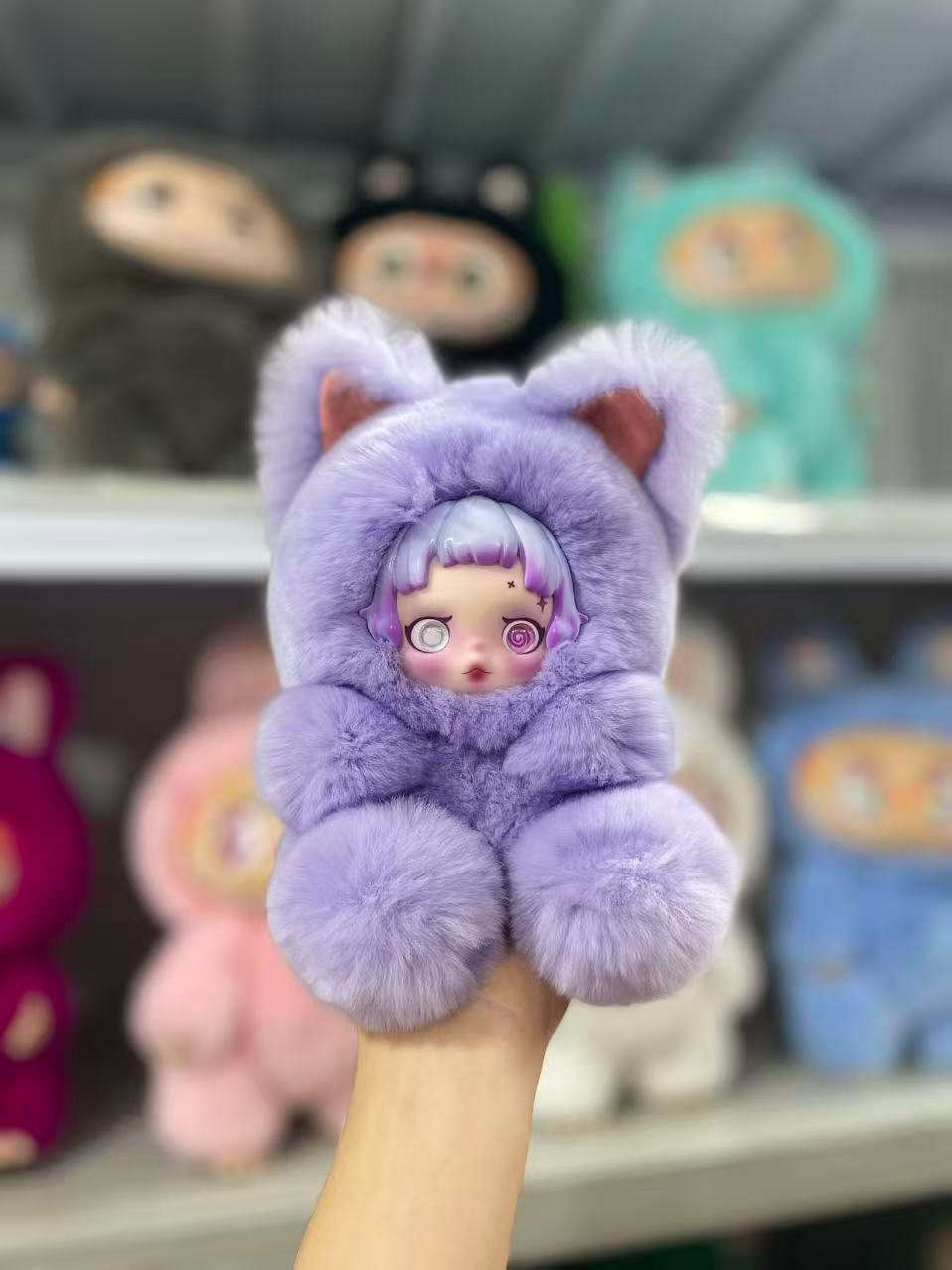 18cm Handmade Custom REAL FUR purple SP Labubu vinyl plush pendant