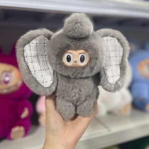18cm Handmade Custom REAL FUR  grey elephant vinyl plush pendant