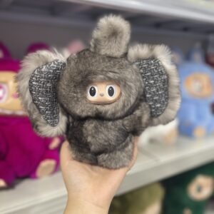 18cm Handmade Custom REAL FUR  dark grey elephant vinyl plush pendant