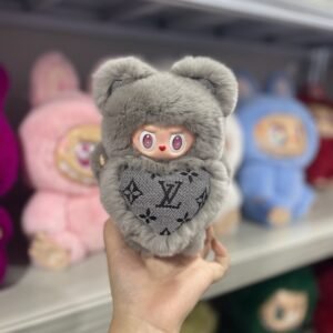 18cm Handmade Custom real fur magnetic hear grey lv bear vinyl plush pendant