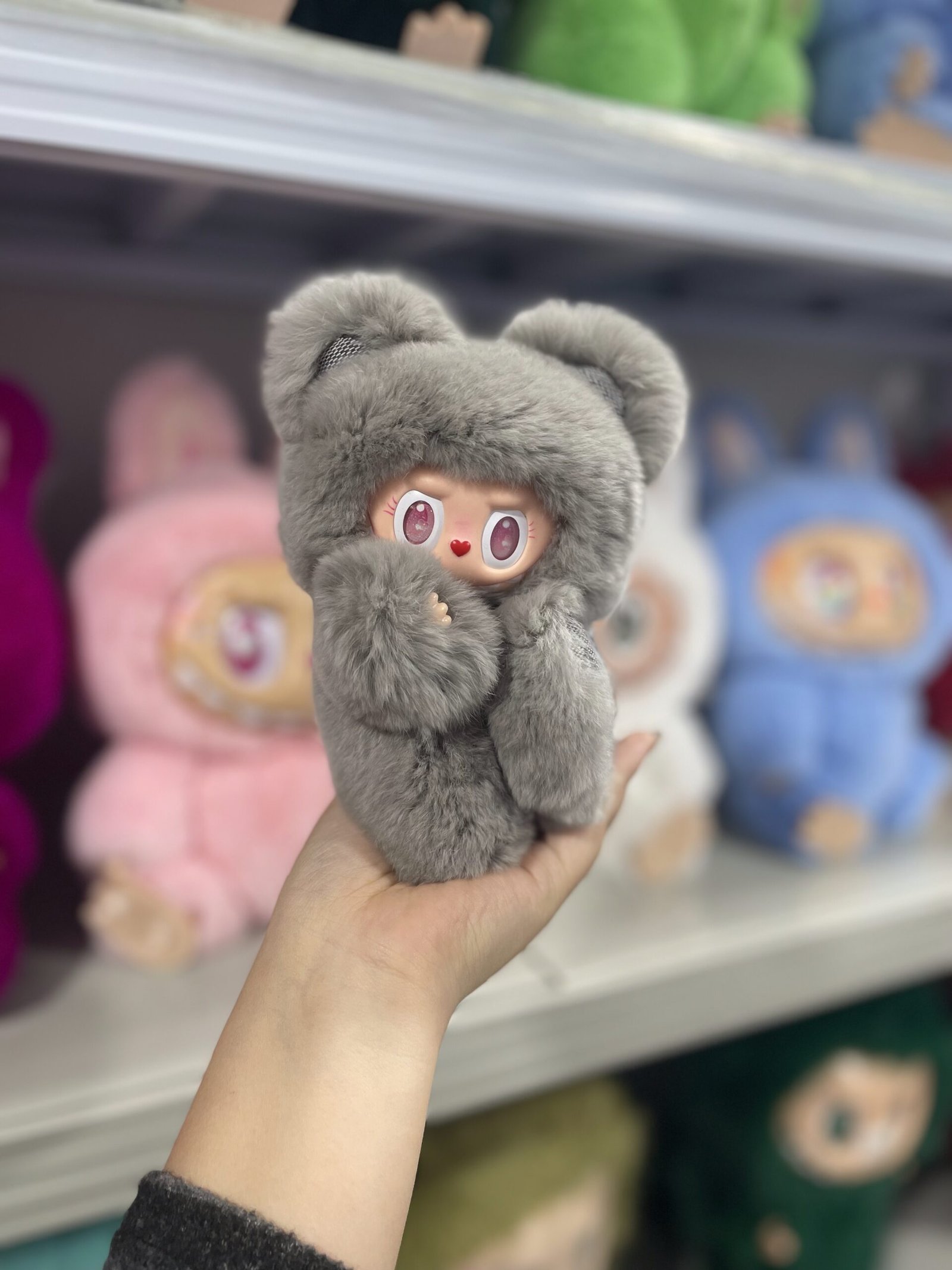 18cm Handmade Custom real fur magnetic hear grey lv bear vinyl plush pendant - Image 2