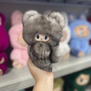 18cm Handmade Custom REAL FUR  magnetic heart grey bear vinyl plush pendant